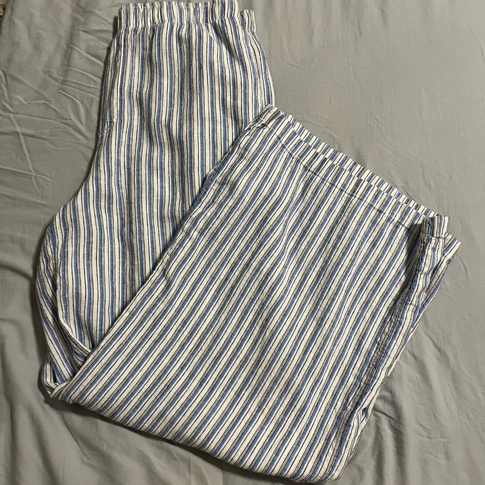Aerie Blue and White Striped Linen Pants